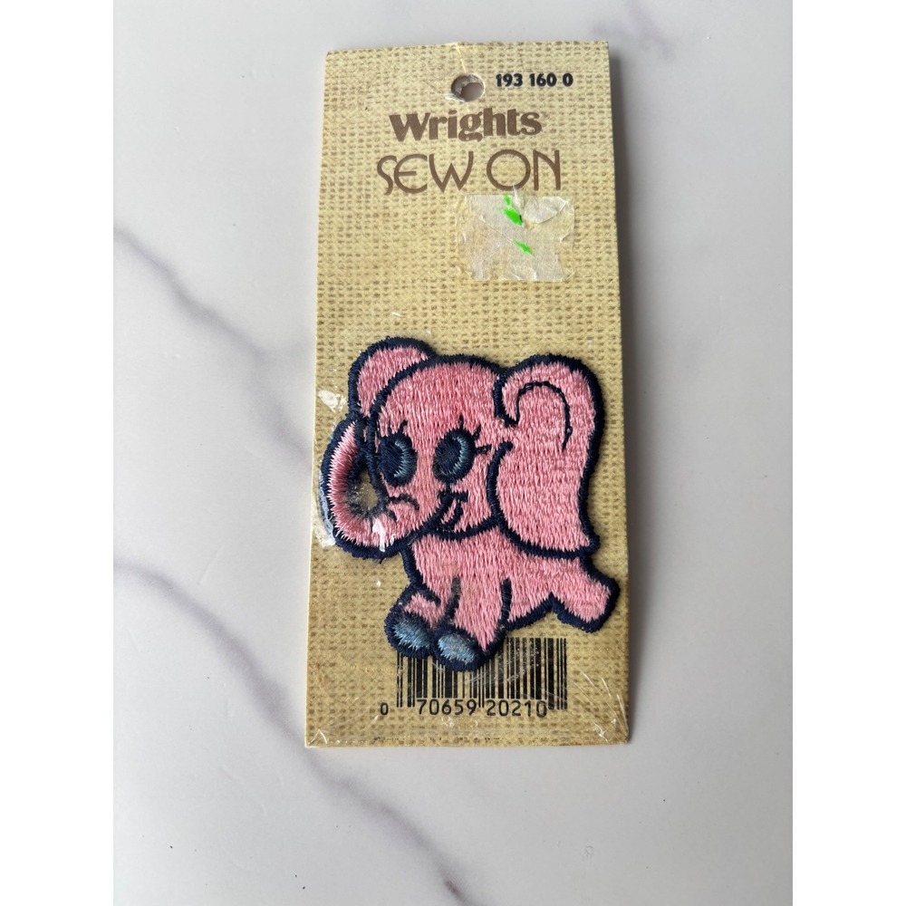 Vintage Wrights Sew On Pink Elephant Applique Patch Embroidered Motif